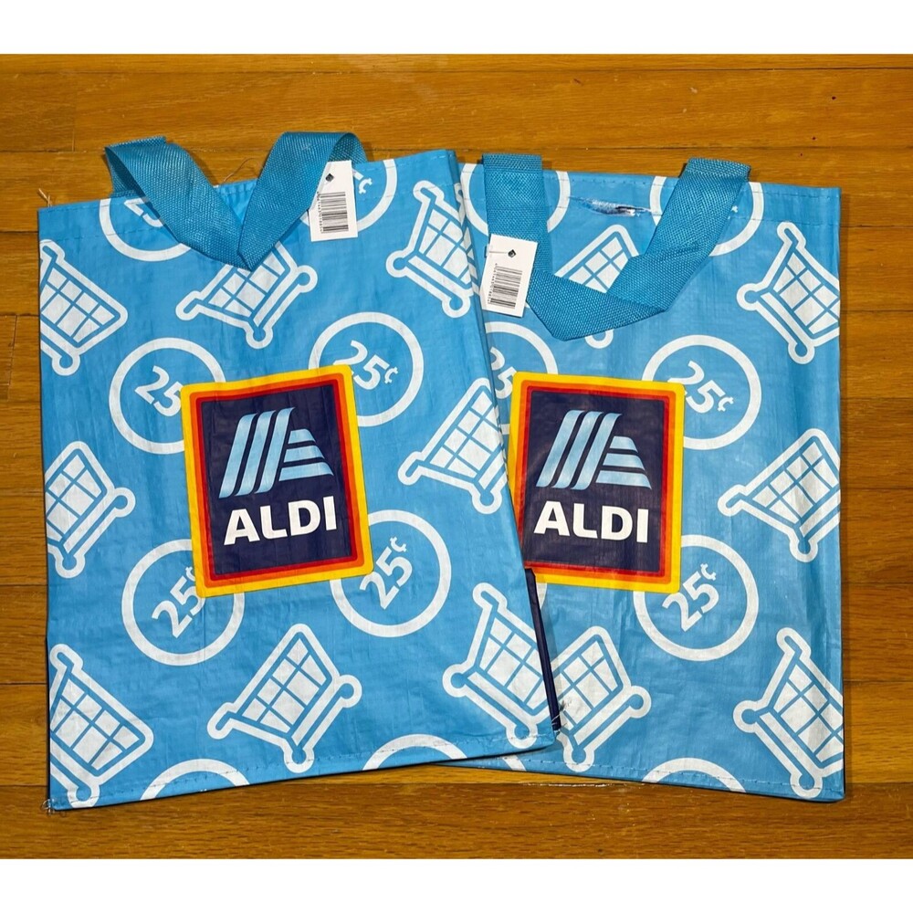 ALDI Reusable Shopping Bags Cart And Quarter Design New With Tags Lot of Two